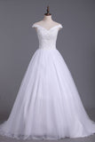 2024 White Off The Shoulder Beaded Bodice Tulle A Line Wedding Dresses