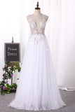 2024 Spaghetti Straps Wedding Dresses A Line Tulle With Beads And Handmade Flower