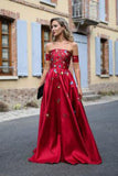 2022 Red Long Prom Dresses Strapless Floor-Length Satin Sexy Prom Dress/Evening Dress