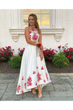 Halter Neckline Colorful Embroider High Low Two Pieces Prom Dress