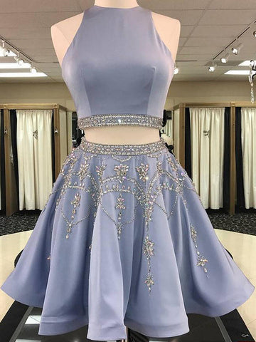 2024 A-Line Jewel Neck Brenda Homecoming Dresses Sleeveless Cut Out Back Beading Two Piece Cut Short/Mini
