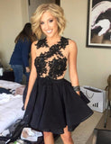 Appliques Beaded Black Tiffany Homecoming Dresses A Line Pleated Jewel Sleeveless Short Backless