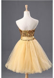 Strapless Sweetheart Jaelyn Homecoming Dresses A Line Backless Light Yellow Sequins Bow Knot