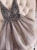 Sleeveless Homecoming Dresses Allyson A Line Pleated V Neck Beading Tulle Backless