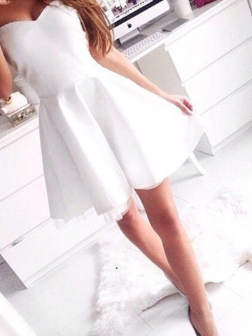 Strapless Sweetheart Angie Homecoming Dresses A Line Satin White Pleated Above Knee Simple