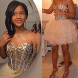 Organza Pleated Strapless Sweetheart Rhinestone Ball Gown Gill Ivory Homecoming Dresses Short