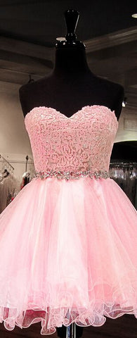 Strapless Sweetheart Appliques Organza Pleated Adison A Line Pink Homecoming Dresses Backless