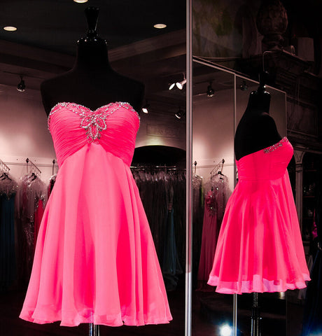 Strapless Sweetheart Chiffon A Line Homecoming Dresses Millie Pleated Backless Fuchsia Ruched