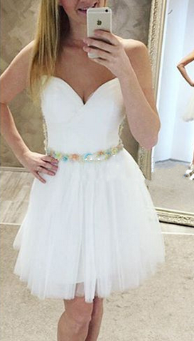 Deep V Neck Carolyn Ivory Homecoming Dresses A Line Sleeveless Strapless Tulle Pleated
