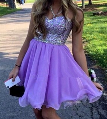 Strapless Sweetheart Beading Pleated Lilac A Line Homecoming Dresses Hedda Chiffon Short