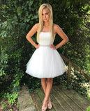Strapless Sleeveless A Line Olivia Homecoming Dresses Tulle Pleated Beading Knee Length