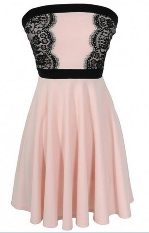 Strapless Pleated Homecoming Dresses A Line Satin Blanche Lace Dusty Rose Flowers Knee Length
