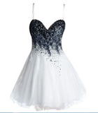 White Sweetheart Homecoming Dresses Kenna A Line Spaghetti Straps Sexy Organza Pleated Beading