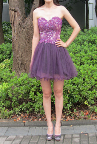 Lilac Strapless Sweetheart Homecoming Dresses Alyson A Line Appliques Organza Pleated