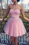 Strapless Pink Homecoming Dresses Henrietta Sweetheart Ball Gown Pleated Tulle Short