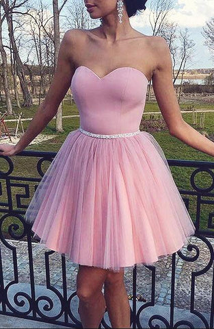 Strapless Pink Homecoming Dresses Henrietta Sweetheart Ball Gown Pleated Tulle Short