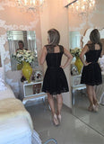 A Line Lace Reese Homecoming Dresses Sleeveless Black Pleated Flowers Hollow Exquisite