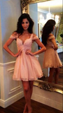 Off The Shoulder A Line Chiffon Sally Homecoming Dresses Pleated Deep V Neck Straps