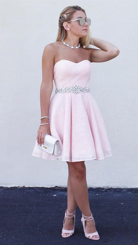 Strapless Sweetheart Rhinestone Zoie Homecoming Dresses A Line Pink Pleated Blushing