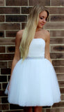 Strapless Ball Gown Tulle Beading Eliza Homecoming Dresses Short White Pleated Princess