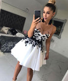Sheer Straps Appliques White V Neck Pleated Satin A Line Keely Homecoming Dresses Short