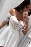 Lace Satin Homecoming Dresses A Line Fiona Ivory Off The Shoulder Half Sleeve Short