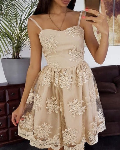 Spaghetti Straps Sweetheart Flowers Homecoming Dresses A Line Lace Vera Ivory Pleated