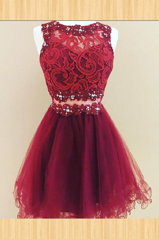 Short Lace Abigayle A Line Homecoming Dresses Sleeveless Jewel Flowers Organza Burgundy