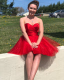 Ruched Strapless Red Sweetheart Tulle Pleated Sexy Homecoming Dresses Katelyn A Line Short