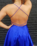 Halter Straps Backless Short Pleated Satin Ximena Homecoming Dresses A Line Criss Cross