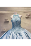 Halter Neckline Rhinestone And Crystal Beaded Quinceañera Dress Satin Ball Gown Prom Dress