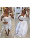 2024 Scoop Long Sleeves Prom Dresses A Line Tulle With Applique And Beads Detachable
