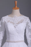 2024 3/4 Length Sleeve Bateau Wedding Dresses Tulle With Applique Court Train