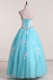 2024 Strapless Quinceanera Dresses With Appliques Floor Length Tulle
