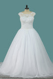 2024 Scoop Tulle Ball Gown Wedding Dresses With Applique Court Train