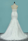 2024 Strapless Mermaid/Trumpet Wedding Dresses Court Train With Beads And Applique