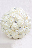 Satin Rose Flower Wedding Bouquet Round Shape With Rhinestone (28.5*15cm)