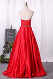 2024 Sweetheart Prom Dress A-Line Lace Bodice With Satin Skirt Floor-Length Beaded