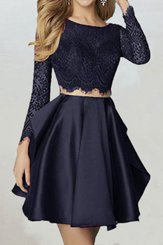 Chic Two Piece Long Sleeves With Lace Appliques Homecoming Dresses