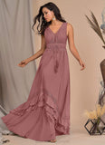 Olivia A-Line/Princess Floor Length Sleeveless V-Neck Natural Waist Bridesmaid Dresses