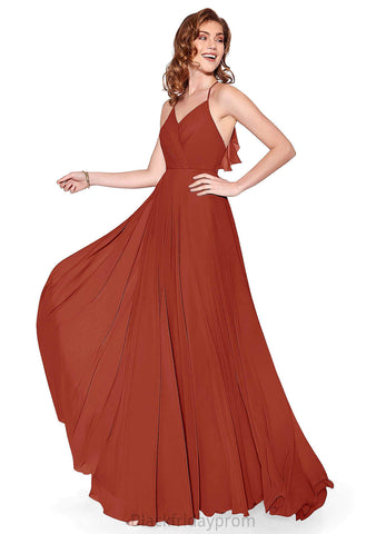 Kaley Spaghetti Staps Sleeveless Natural Waist A-Line/Princess Floor Length Bridesmaid Dresses