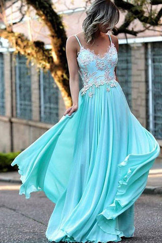 Pretty Floor Length Spaghetti Straps Long A-line Backless Prom Dresses
