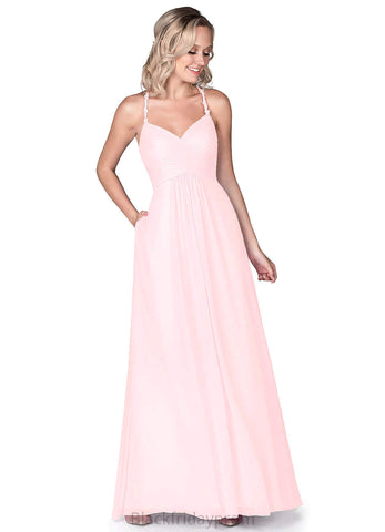 Kenna V-Neck A-Line/Princess Natural Waist Sleeveless Floor Length Bridesmaid Dresses