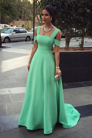 Elegant Mint Green A Line Sweep Train Simple Prom Dresses