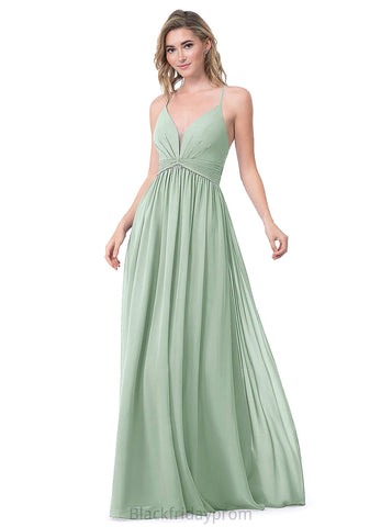 Kierra Sleeveless Spaghetti Staps Floor Length A-Line/Princess Natural Waist Bridesmaid Dresses