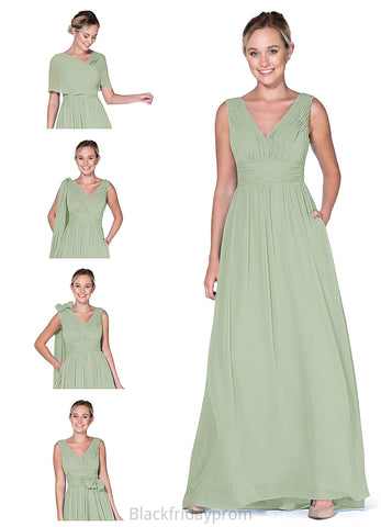 Neveah Floor Length Natural Waist A-Line/Princess Sleeveless V-Neck Bridesmaid Dresses