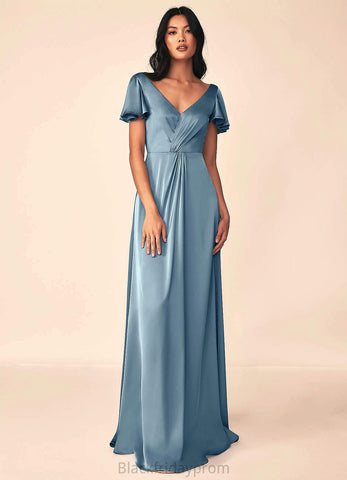 Amelia Natural Waist V-Neck Sleeveless Floor Length A-Line/Princess Bridesmaid Dresses