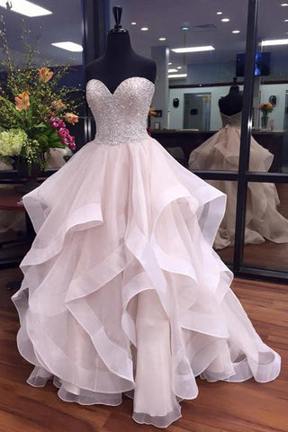 Ball Gown Pink Sweetheart Modest Beading Prom Dresseses Quinceanera Dresses
