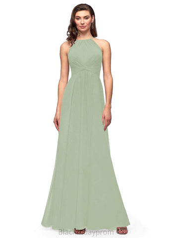 Kelsie A-Line/Princess Natural Waist Sleeveless Floor Length V-Neck Bridesmaid Dresses