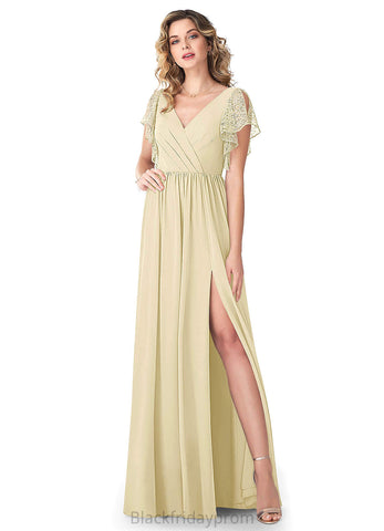 Marlee A-Line/Princess V-Neck Floor Length Half Sleeves Empire Waist Bridesmaid Dresses